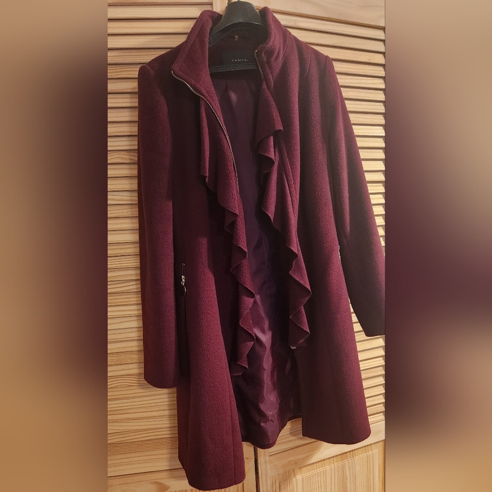 Tahari Purple Ruffle Cardigan Jacket
